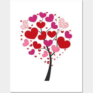 Heart tree with red shining sparkle hearts Posters and Art